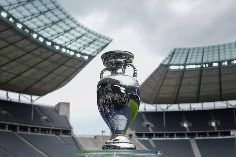 The European soccer championship 'EURO 2024' trophy at the Olympic Stadium in Berlin, Germany