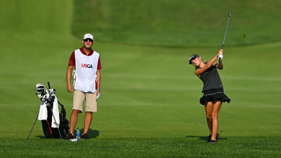 Gianna Clemente hits an approach shot on hole seven during the final match at the 2022 U.S. Girls' Junior at The Club at Olde Stone in Bowling Green, Ky. on Saturday, July 23, 2022.