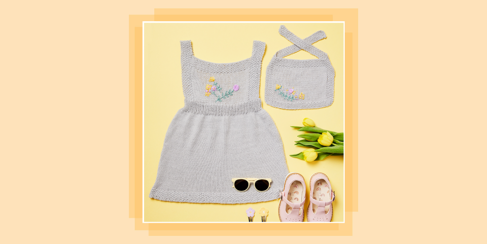 pinafore and bib with sunglasses, tulips and shoes