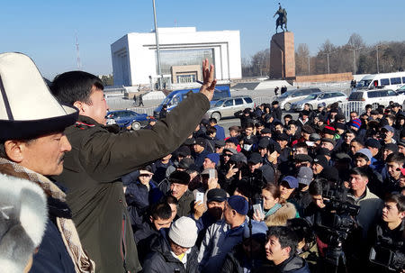 People attend a protest against the rising Chinese presence in the country in Bishkek, Kyrgyzstan January 17, 2019. REUTERS/Olga Dzyubenko