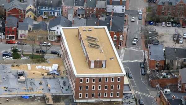 An aerial view of the former McIntyre federal building, which is now owned by Portsmouth developer Anthony DiLorenzo