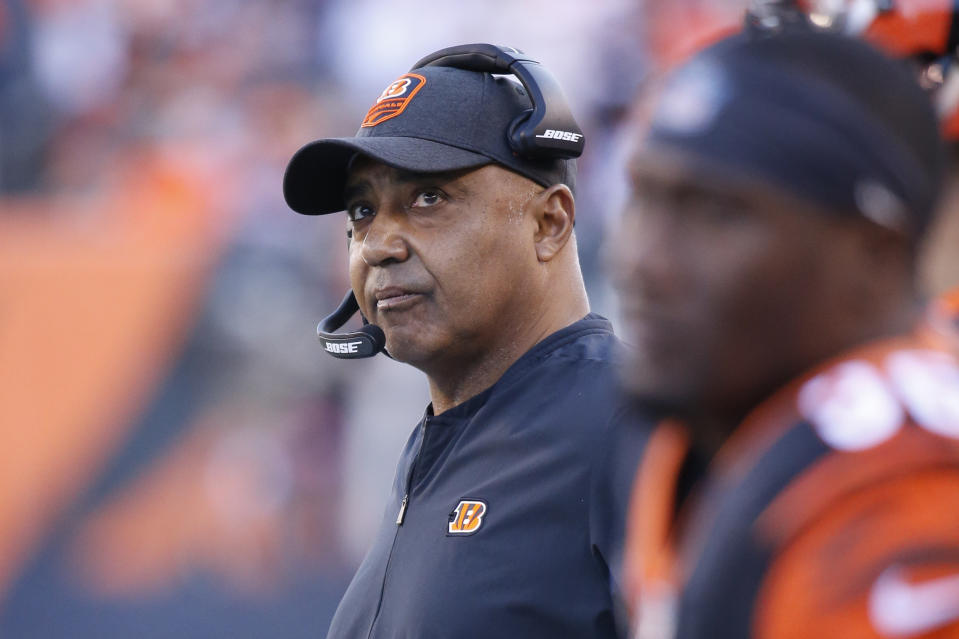 Former Cincinnati Bengals head coach Marvin Lewis will be in the broadcast booth this weekend. (AP)