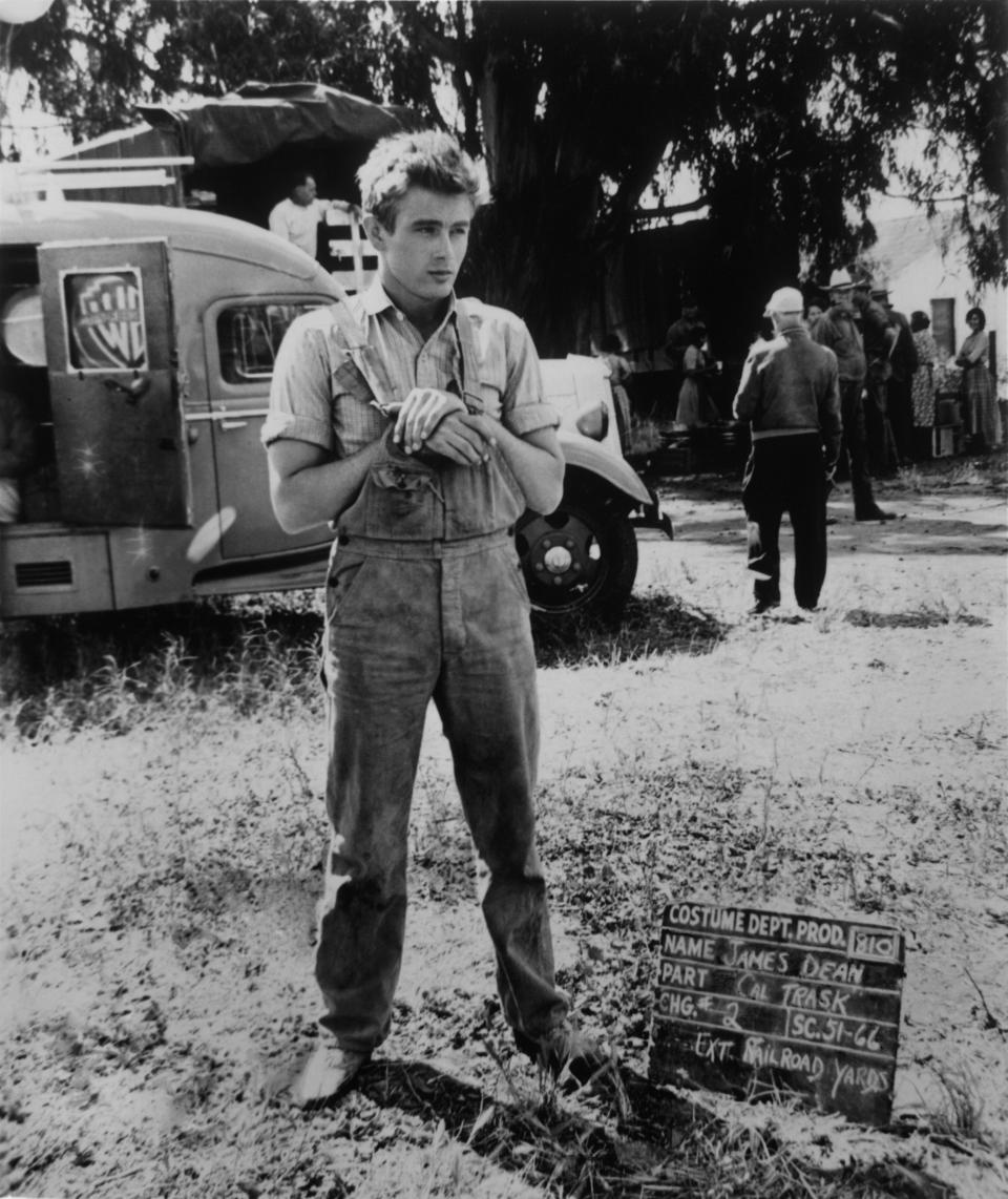 A 1954 image of James Dean on the set of East Of Eden in California. The film would join Rebel Without a Cause and Giant, both released posthumously, as the major defining roles of the actor’s career.