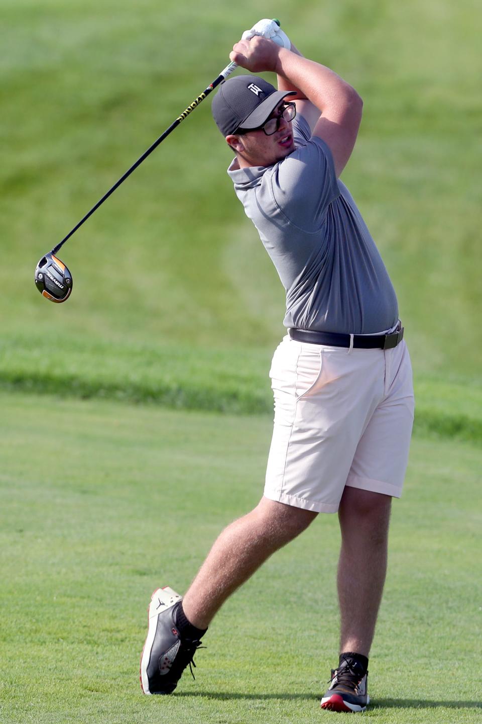 Sandy Valley's Connor Ritter tees off the first hole during the OHSAA Division II Boys Golf State Tournament on Oct. 15 at NorthStar Golf Club in Sunbury, Ohio.