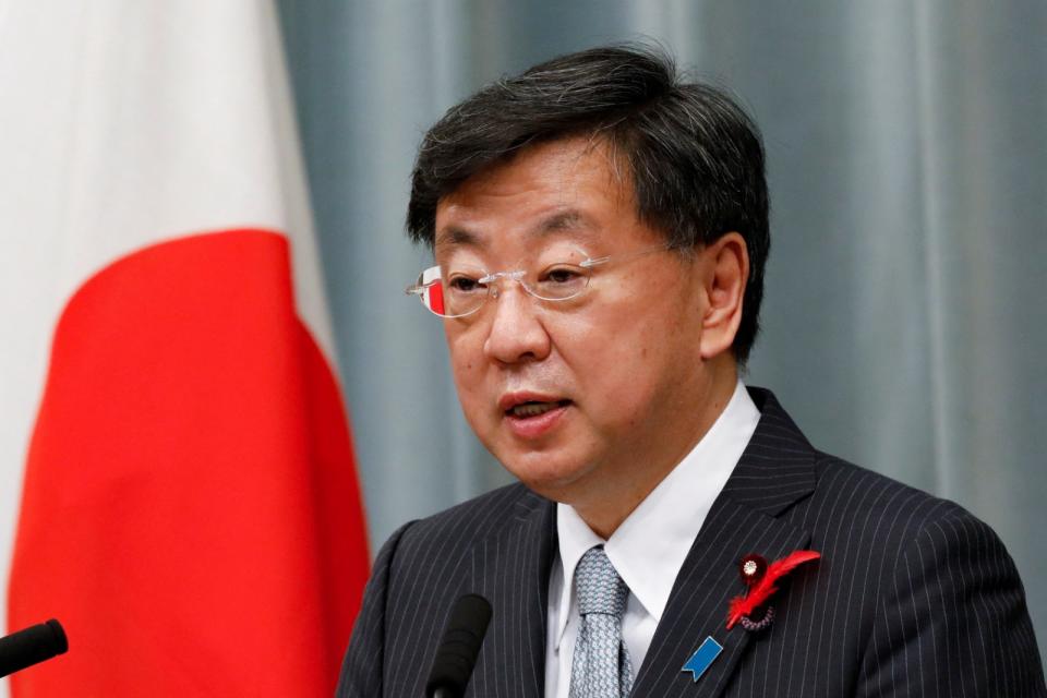 日本官房長官松野博一2021年主持記者會。路透社資料照片