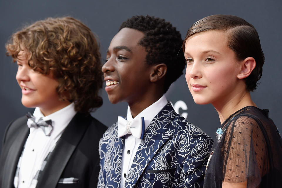 LOS ANGELES, CA - SEPTEMBER 18:  (L-R) Actors Gaten Matarazzo, Caleb McLaughlin and Millie Bobby Brown attend the 68th Annual Primetime Emmy Awards at Microsoft Theater on September 18, 2016 in Los Angeles, California.  (Photo by Frazer Harrison/Getty Images)