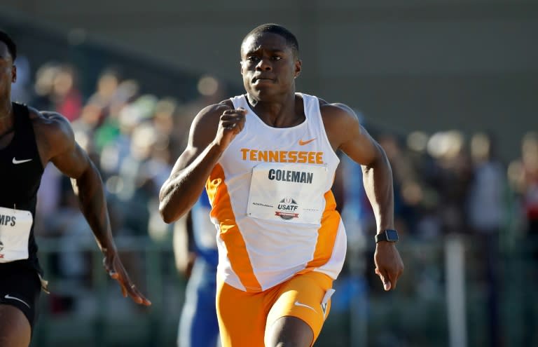 Christian Coleman runs in the 100m opening round on Day 1 of the 2017 USA Track & Field Championships, at Hornet Satdium in Sacramento, California, on June 22