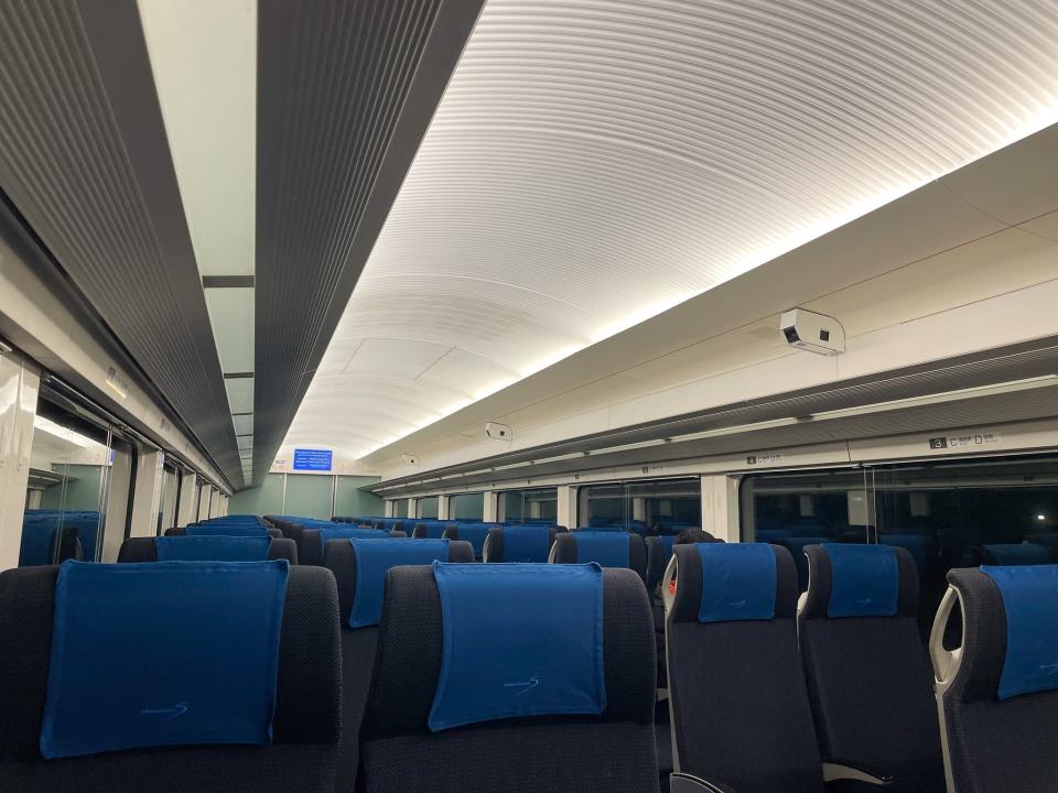 The interior of one of the trains that goes to the Narita International Airport.