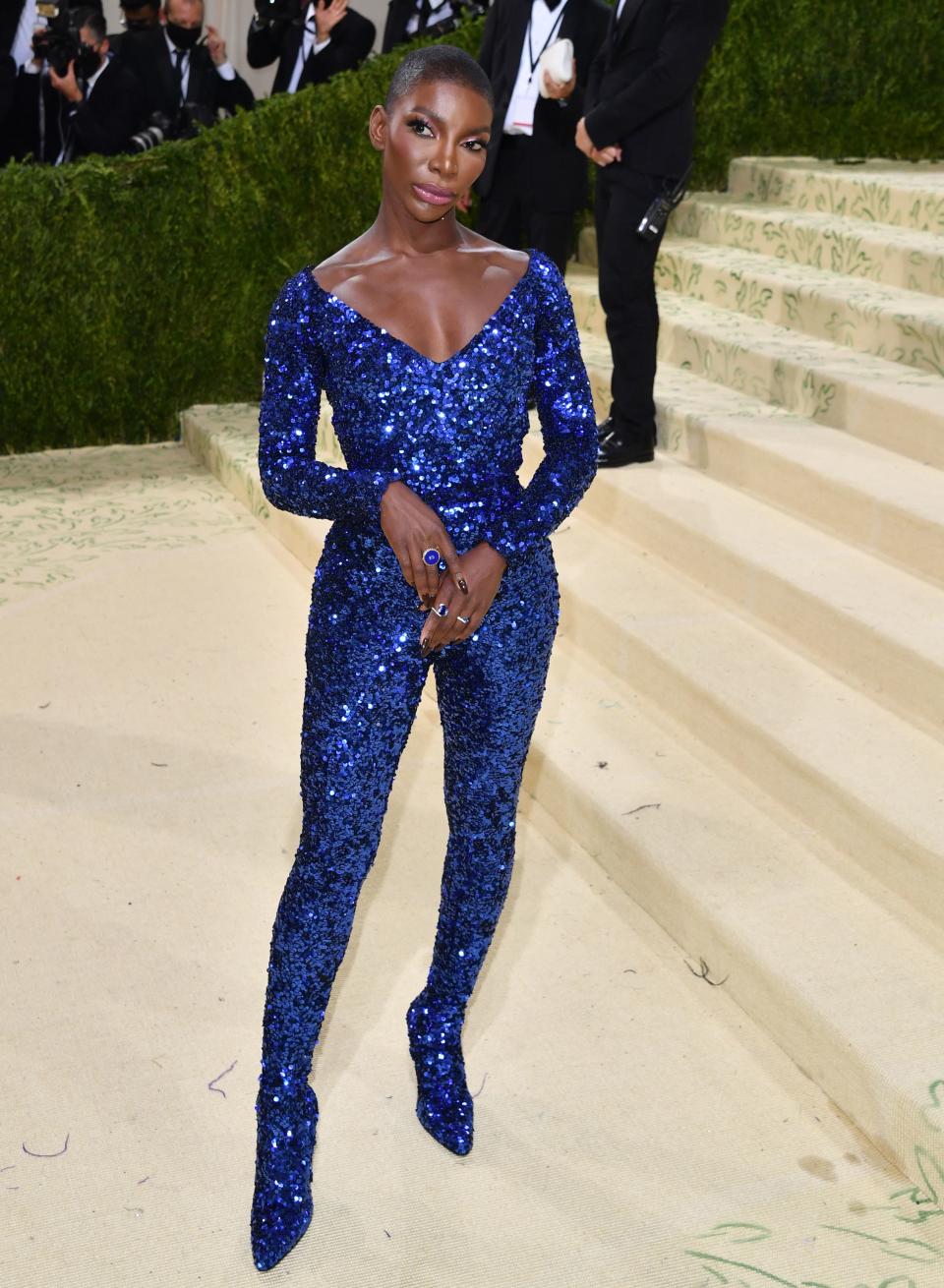 British actress Michaela Coel arrives for the 2021 Met Gala at the Metropolitan Museum of Art on September 13, 2021 