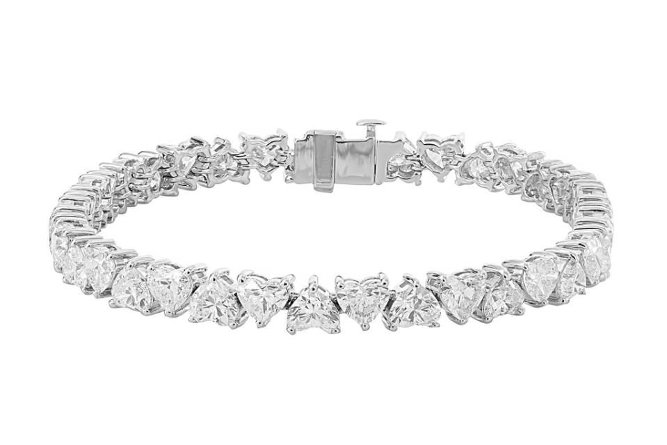 Norman Silverman tennis bracelet in 18-k white gold with heart-shaped diamonds, $84,000