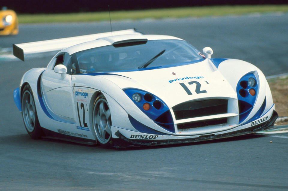 <p>Shown as Project 7/12 at the 1996 Birmingham motor show, this mad TVR was intended to become the world’s fastest road car thanks to a <strong>7.7-litre V12</strong> pushing out anything up to a claimed <strong>880bhp</strong>. Originally envisaged as a GT1 racer which could also be adapted for the road, the project was renamed the Speed 12 in 1998.</p>