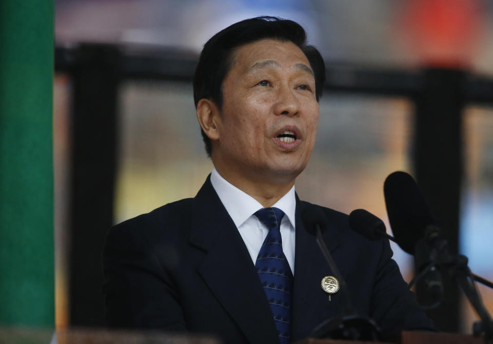 Chinas Vice President Li Yuanchao speaks during the memorial service for former South African president Nelson Mandela at the FNB Stadium in Soweto near Johannesburg, Tuesday, Dec. 10, 2013. (AP Photo/Matt Dunham)