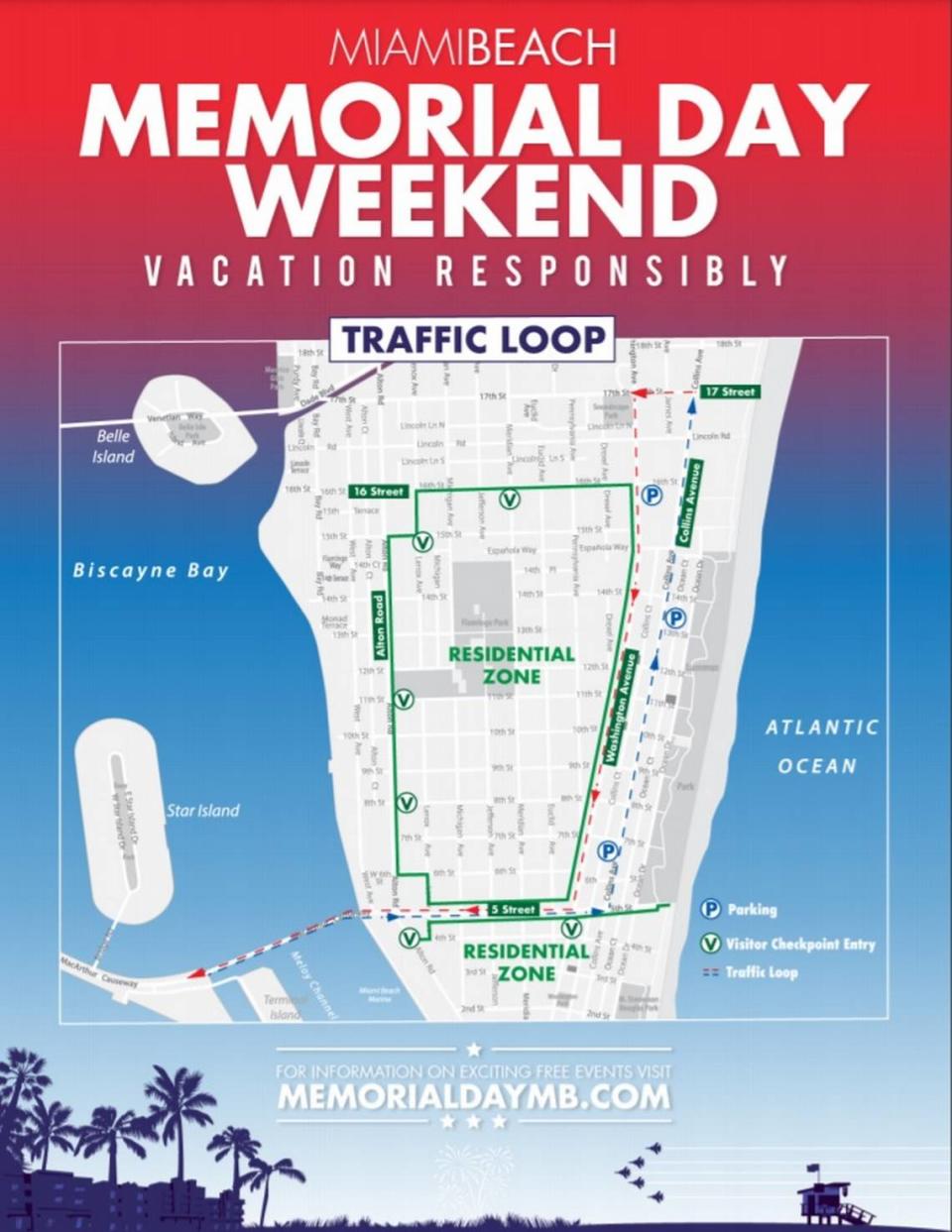 A diagram of the evening traffic loop that will be in place during Memorial Day Weekend in South Beach.