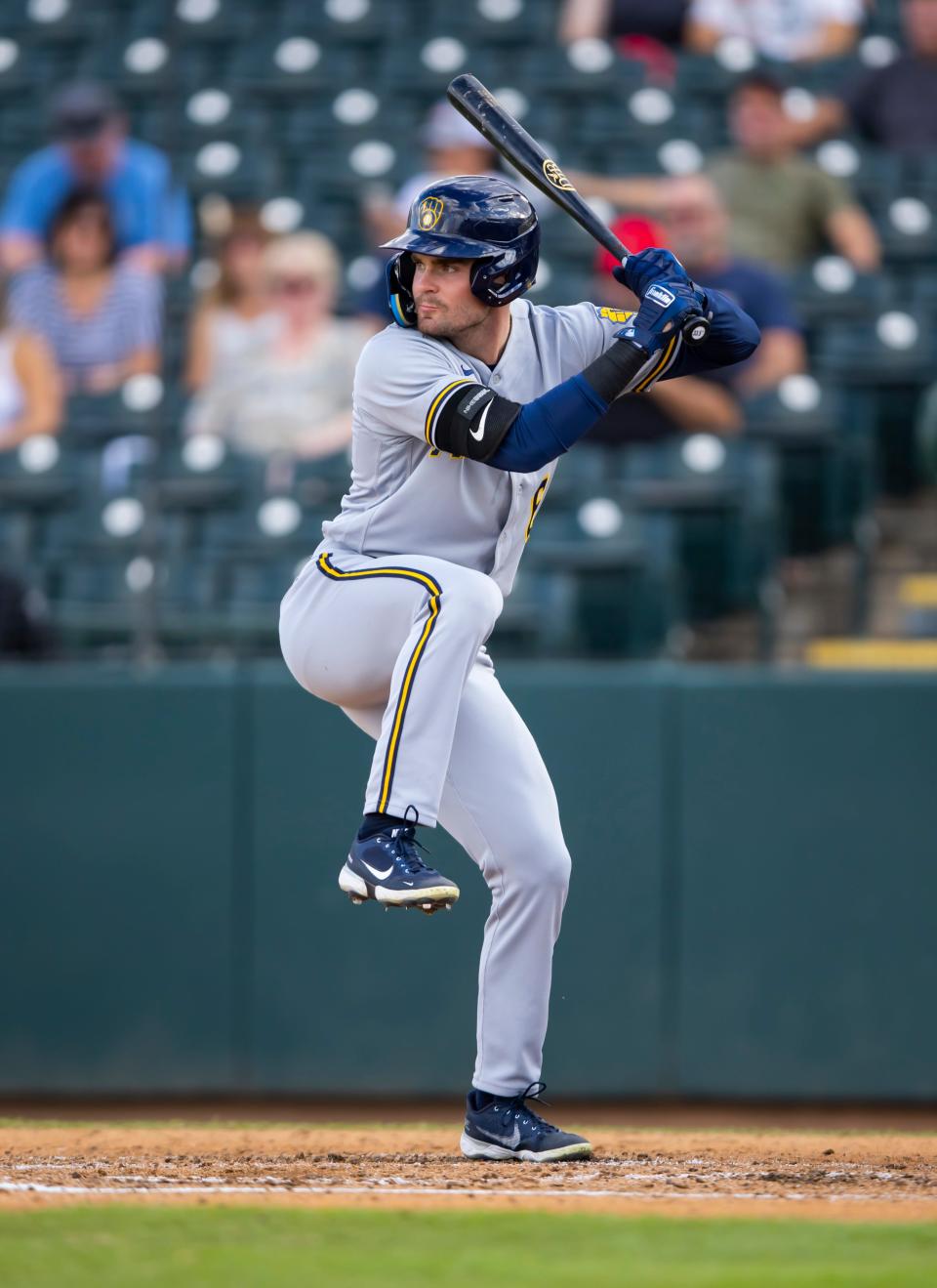 Oct 22, 2022; Phoenix, Arizona, USA; Milwaukee Brewers outfielder Tyler Black plays for the Glendale Desert Dogs during an Arizona Fall League baseball game at Phoenix Municipal Stadium. Mandatory Credit: Mark J. Rebilas-USA TODAY Sports