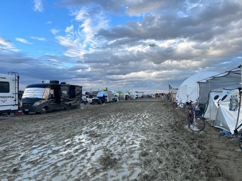 Muddy campground at Burning Man