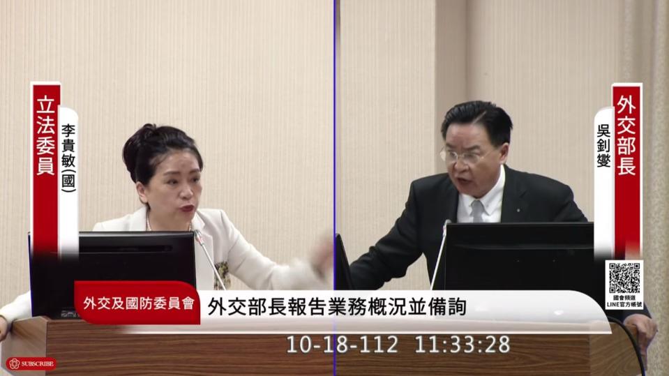 李貴敏（左）與吳釗燮（右）今在立法院唇槍舌戰，吳更被李氣到拍桌。（翻攝自國會頻道）