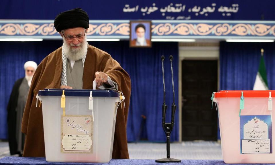 Supreme Leader Ayatollah Ali Khamenei casting his ballot.