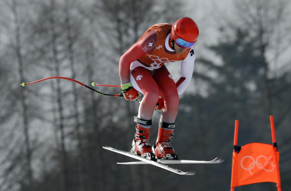 <p>Switzerland’s Mauro Caviezel competes in men’s downhill training at the 2018 Winter Olympics in Jeongseon, South Korea, Friday, Feb. 9, 2018. (AP Photo/Luca Bruno) </p>