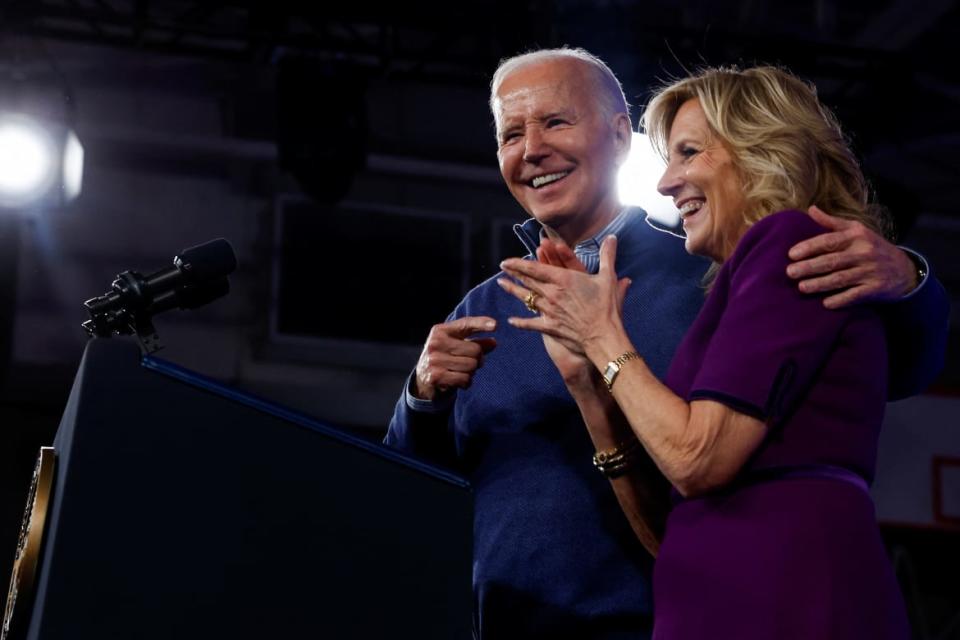 President Joe Biden and First Lady Jill Biden together at a campaign event.