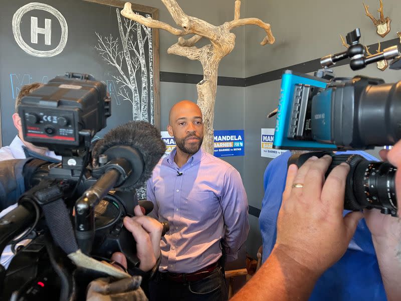 U.S. Senate candidate Mandela Barnes campaigns in Green Bay, Wisconsin