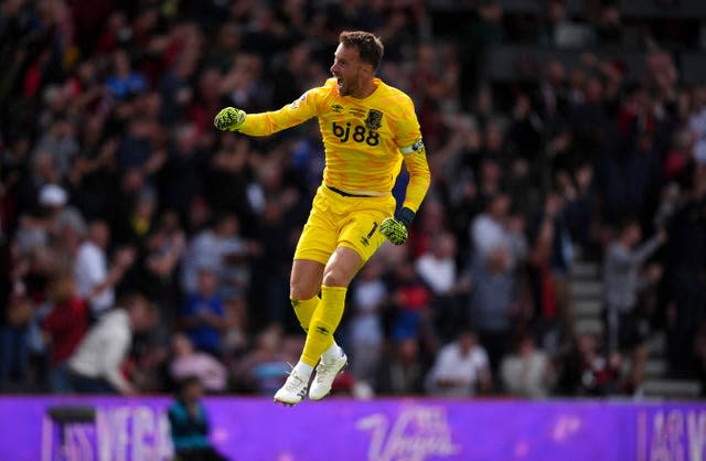 Bournemouth goalkeeper Neto celebrates their side’s second goal of the game before it is ruled out for a hand ball