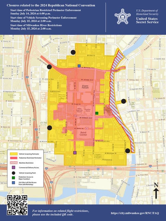 A brochure with a map denoting the secret service perimeter around the rnc