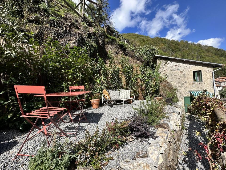 a table and chairs outside