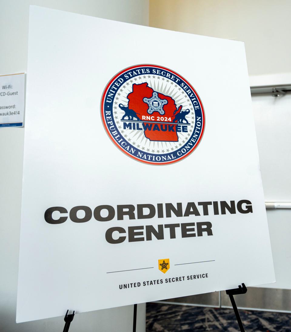People attend a community information session regarding security and logistical updates on the Republican National Convention for businesses in the direct area of the convention on Thursday April 11, 2024 at the Baird Center in Milwaukee, Wis.