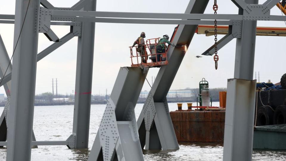 Workers on Key Bridge