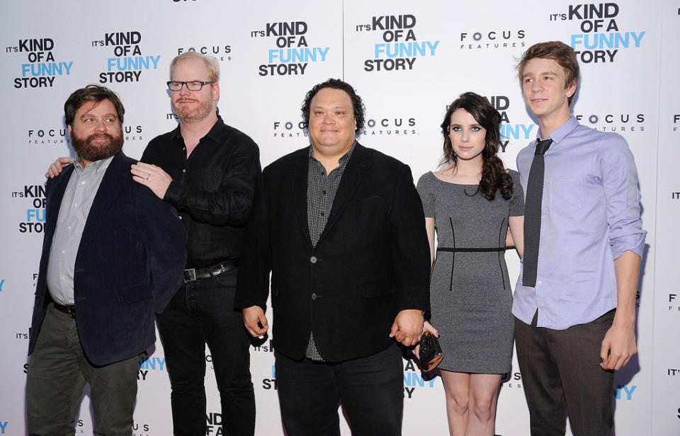 Its kind of a funny story NYC premiere 2010 Zach Galifianakis Jim Gaffigan Adrian Martinez Emma Roberts Thomas Mann