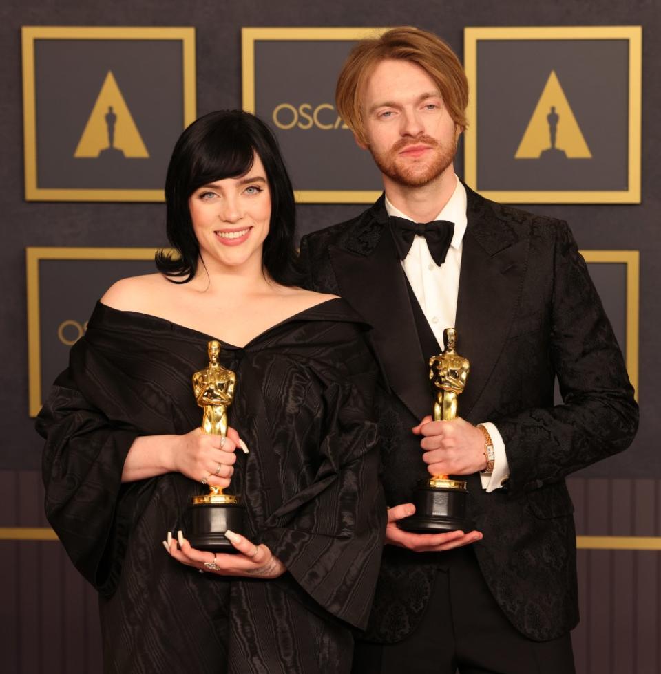 Billie Eilish and her producer brother Finneas could become the youngest two-time Oscar winners in history on Sunday. Getty Images