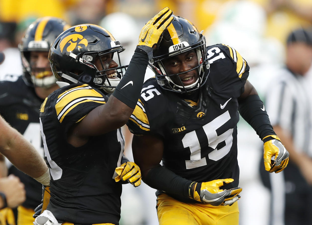 Iowa’s Josh Jackson led the nation with eight interceptions. (AP Photo/Charlie Neibergall, File)