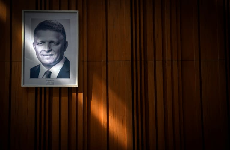 Un retrato del primer ministro de Eslovaquia, Robert Fico, fotografiado en las oficinas del gobierno en Bratislava el 19 de mayo de 2024 (Vladimir Simicek)