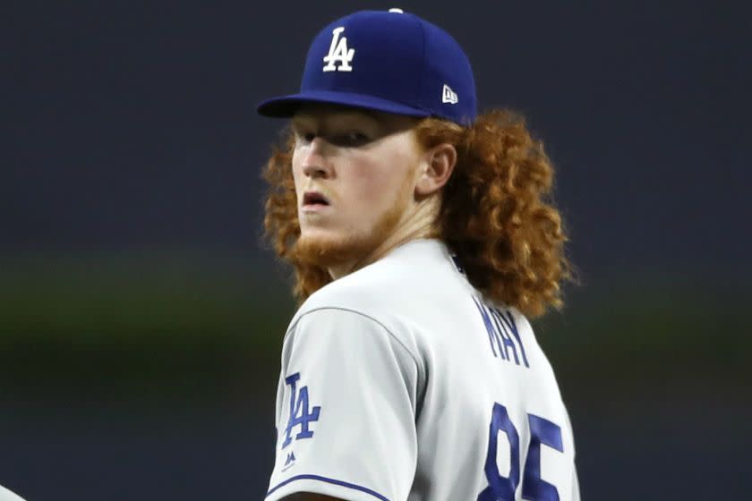 Dodgers starter Dustin May delivers a pitch against the San Diego Padres on Monday.