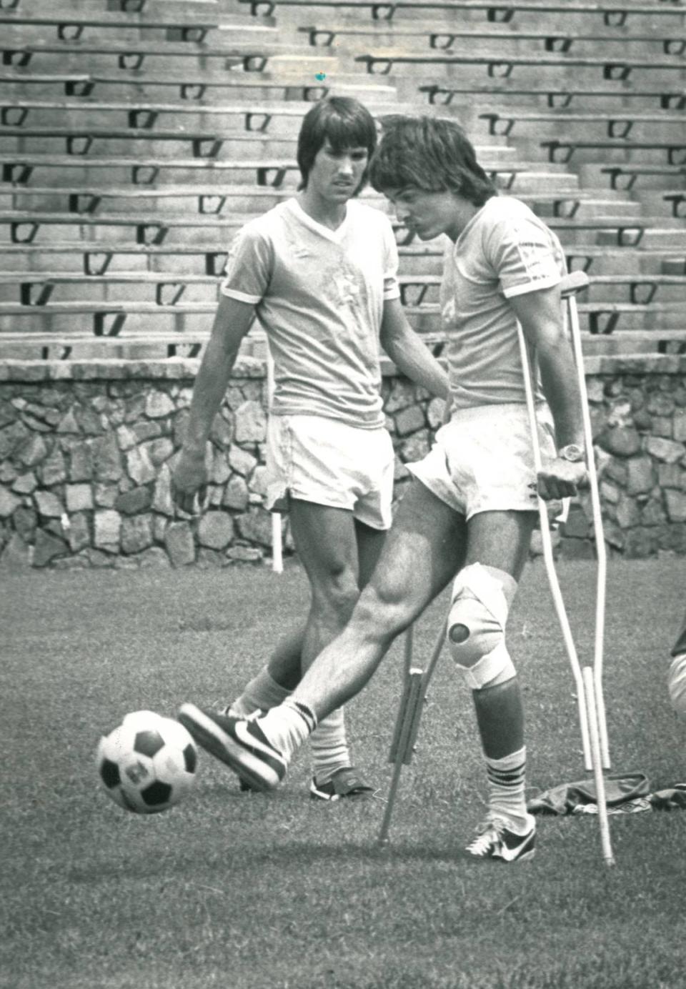 Tony Suarez ended up badly hurting both his knees playing soccer, which cut down on both his speed and lateral movement. He would still come to practice sometimes and kick the ball while on crutches.