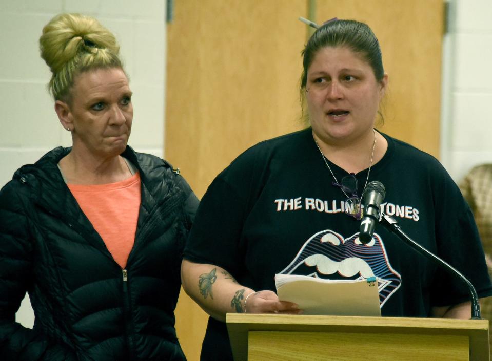 In tears, Maricella Ramirez, 34, who suffers with mental illness, addressed the board of directors at the Monroe Community Mental Health Authority board meeting on March 2. Her friend, Trish Burgess, a mentor at Oaks Homeless Shelter, stood by for support.
