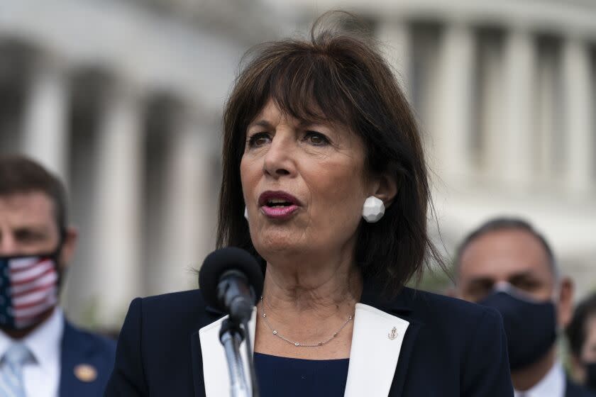 FILE - Rep. Jackie Speier, D-Calif., Chair of the House Armed Services Military Personnel Subcommittee, speaks during a news conference on Capitol Hill, Sept. 16, 2020, in Washington. Federal prison employees say they're being bullied and threatened for raising concerns about serious misconduct and claim it's indicative of widespread problems in the Bureau of Prisons. It comes as the bureau faces increased scrutiny over its latest scandal: An Associated Press investigation uncovered a toxic culture that enabled sexual abuse at a federal women's prison in California. Four employees, including a former warden, have been charged with federal crimes. Speier, who visited Dublin last week after reading AP's investigation, says she's taking a larger congressional contingent to inspect the prison after the acting warden, Hinkle, prevented her from speaking one-on-one with inmates and staff. (AP Photo/Alex Brandon, File)