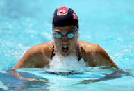 Stephanie Rice of Australia swims the breaststroke during the women's 200 meter IM during day 4 of the Santa Clara International Grand Prix at George F. Haines International Swim Center on June 3, 2012 in Santa Clara, California. (Photo by Ezra Shaw/Getty Images)