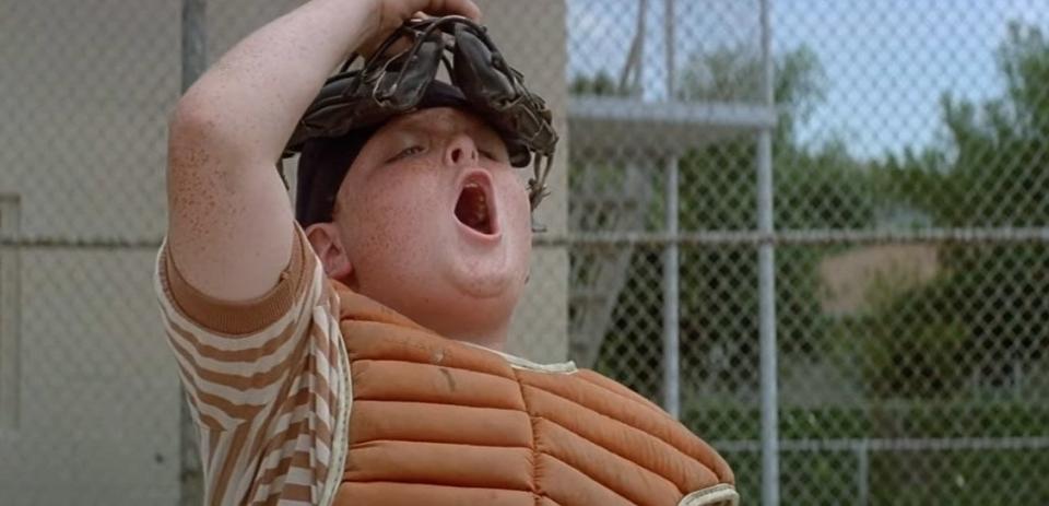 Ham shouting while in his catcher's uniform in "The Sandlot"