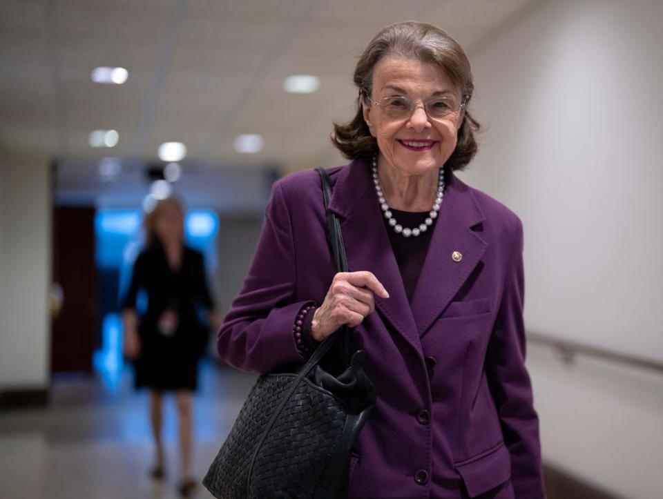 Sen. Dianne Feinstein, D-Calif., leaves a classified briefing on China, at the Capitol in Washington, Wednesday, Feb. 15, 2023.