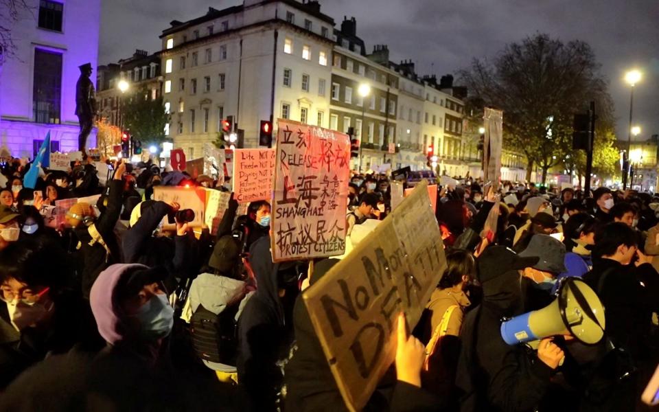 People protest outside London’s Chinese Embassy - ALEXANDER MAK