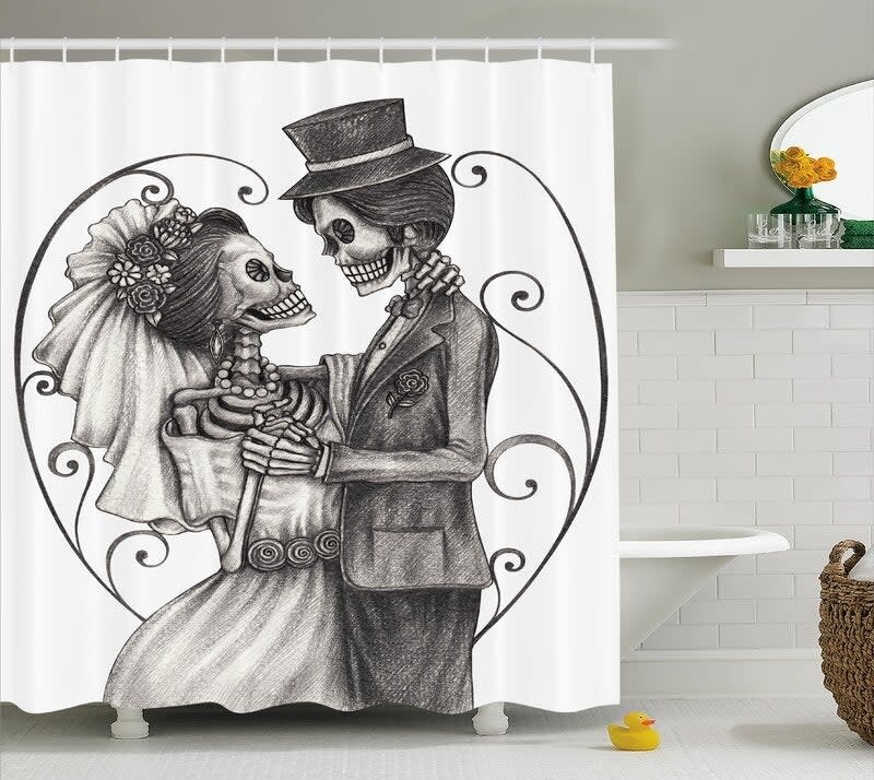 The shower curtain displayed in a bathroom