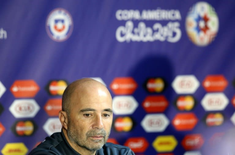 Chile's national football team coach Jorge Sampaoli gives a press conference at the National Stadium in Santiago, on July 3, 2015