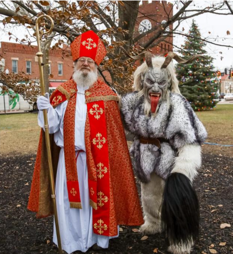 Saint Nicholas and Krampus will greet guests in the Hudson Clocktower Gazebo during Christkindlmarkt Dec. 9-11.