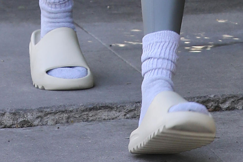 A closer view of Kendall Jenner’s slides. - Credit: MEGA