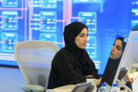 An employee is seen at the Panorama Digital Command Centre at the ADNOC headquarters in Abu Dhabi