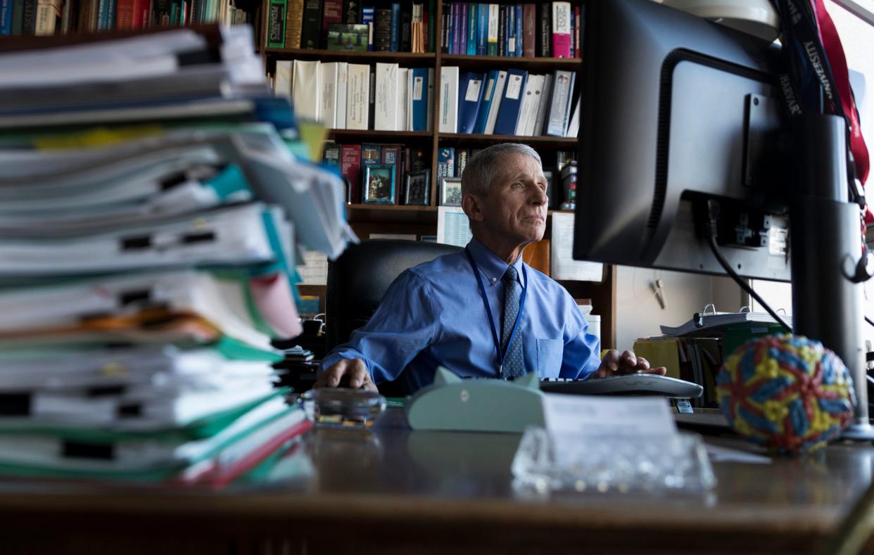 Dr. Anthony Fauci, director of the National Institute for Allergy and Infectious Diseases, works in his office at the National Institutes of Health on Dec. 19, 2017, in Bethesda, Maryland.  (Photo: AP Photo/Carolyn Kaster)