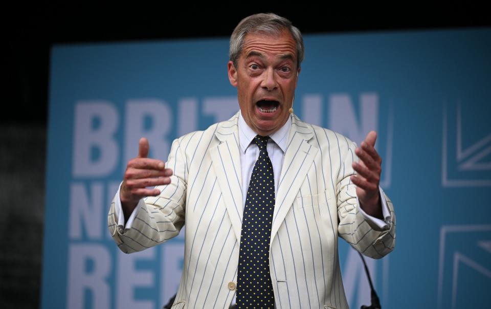 Nigel Farage speaks during an election campaign event at Trago Mills in Newton Abbot