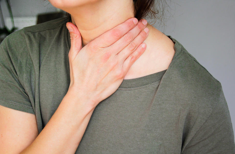 Invasive strep A cases are being reported at record levels across Canada, and one child has recently died from the illness. (Photo via Getty Images) Touching a neck. Invasive strep A cases are being reported at record levels across Canada. (Photo via Getty Images)