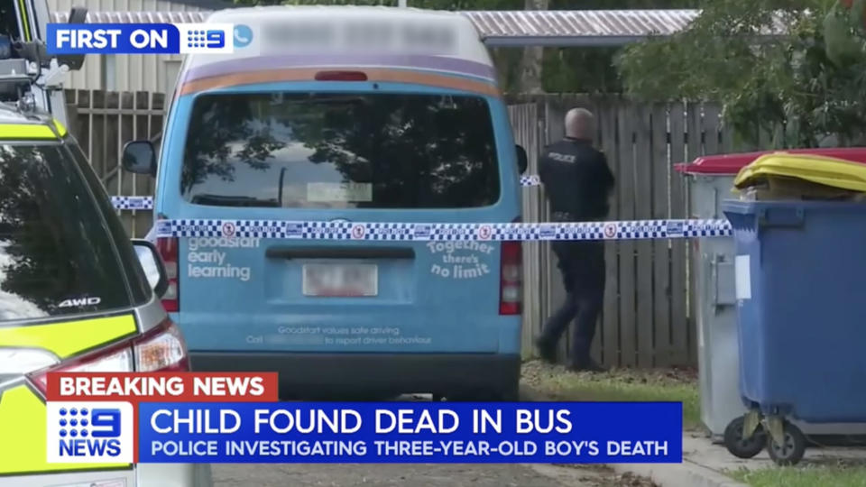 On Tuesday,  a three-year-old boy was found dead inside a mini-bus in Edmonton, Queensland. Source: Nine News